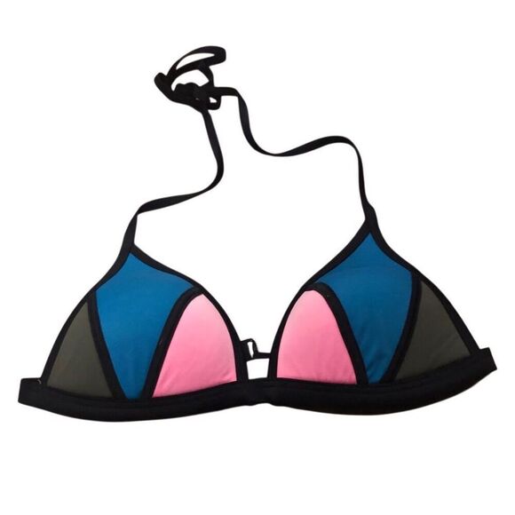 Victoria’s Secret PINK Blue Pink Colorblock Padded Triangle Bikini Top Large - Picture 2 of 8
